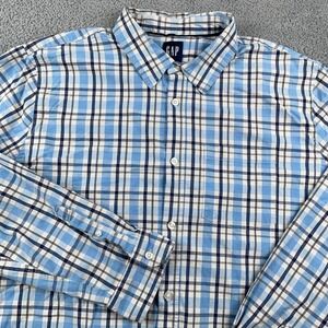 GAP Shirt Mens XL Blue Black Plaid Casual Button Up Stretch Lightweight Preppy